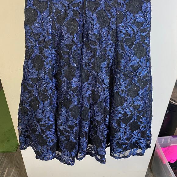 Nightway Glitter-Lace Keyhole Halter Cocktail Dress Navy Blue Black Lace Sz 12 - Picture 7 of 14